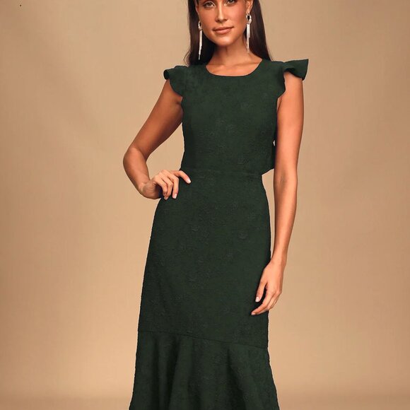 Lulus Dresses & Skirts - NWT Lulus Sophisticated Soiree Emerald Jacquard Backless High-Low Dress